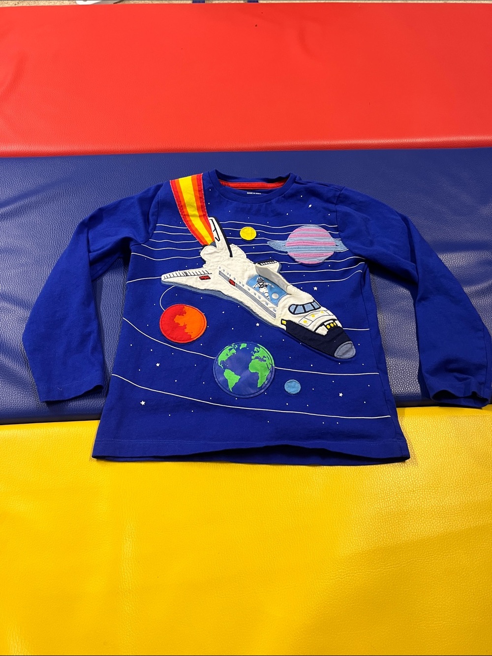 Mini Boden Boys' Blue Space Shuttle Graphic Long-Sleeve Tee 6-7y